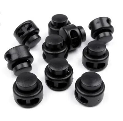 SEWING SUPPLIES:DOUBLE HOLE FLAT CORD STOPPER - BLACK 